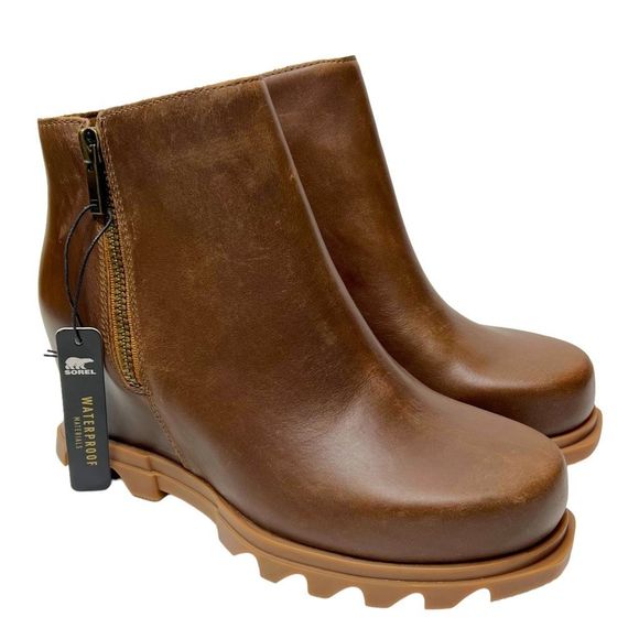 NEW Sorel Joan Of Arctic Wedge III Zip Bootie Brown Hazelnut Leather Boot Size 8 - Picture 4 of 9